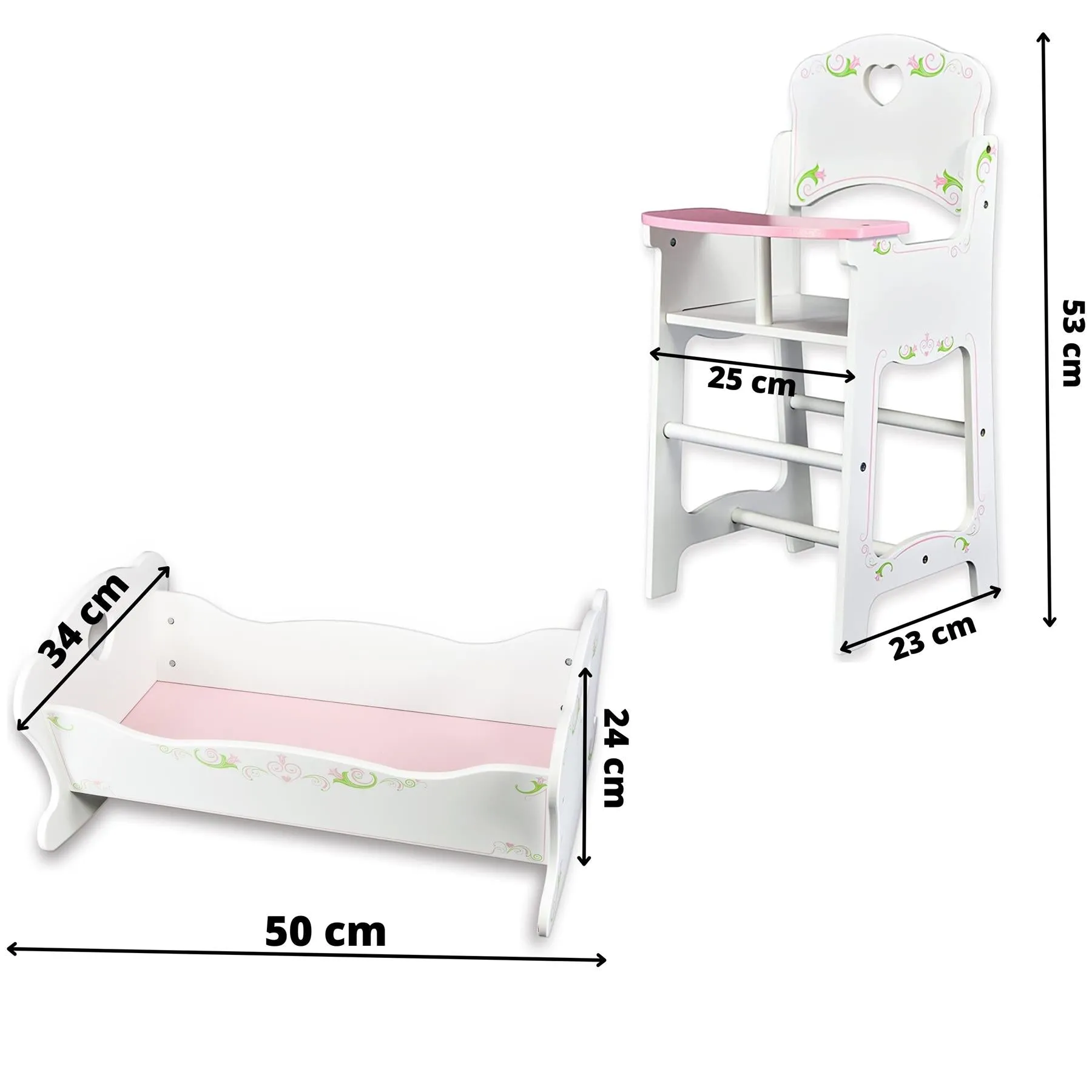 Baby Dolls Wooden High Chair and Cradle Furniture