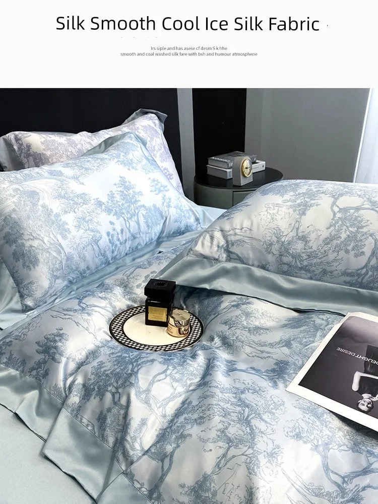 Bedding Luxury Cool Feeling Ice Silk 60 Pieces Summer Classy Four-Piece Set