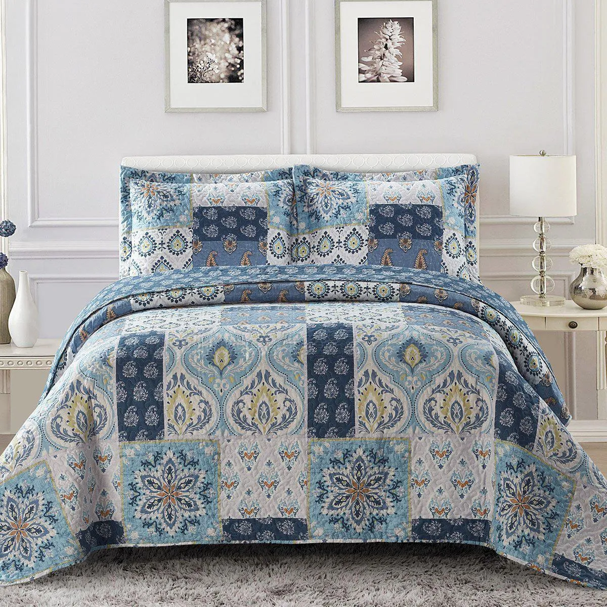 Bellflower Reversible Oversize Quilt / Bedspread Set