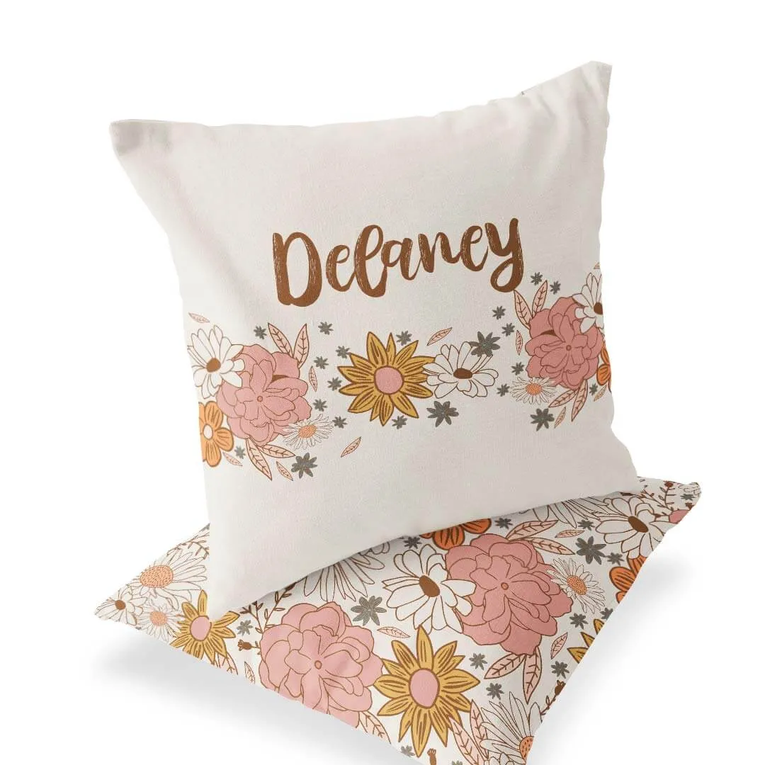 Boho Floral Personalized Accent Pillow