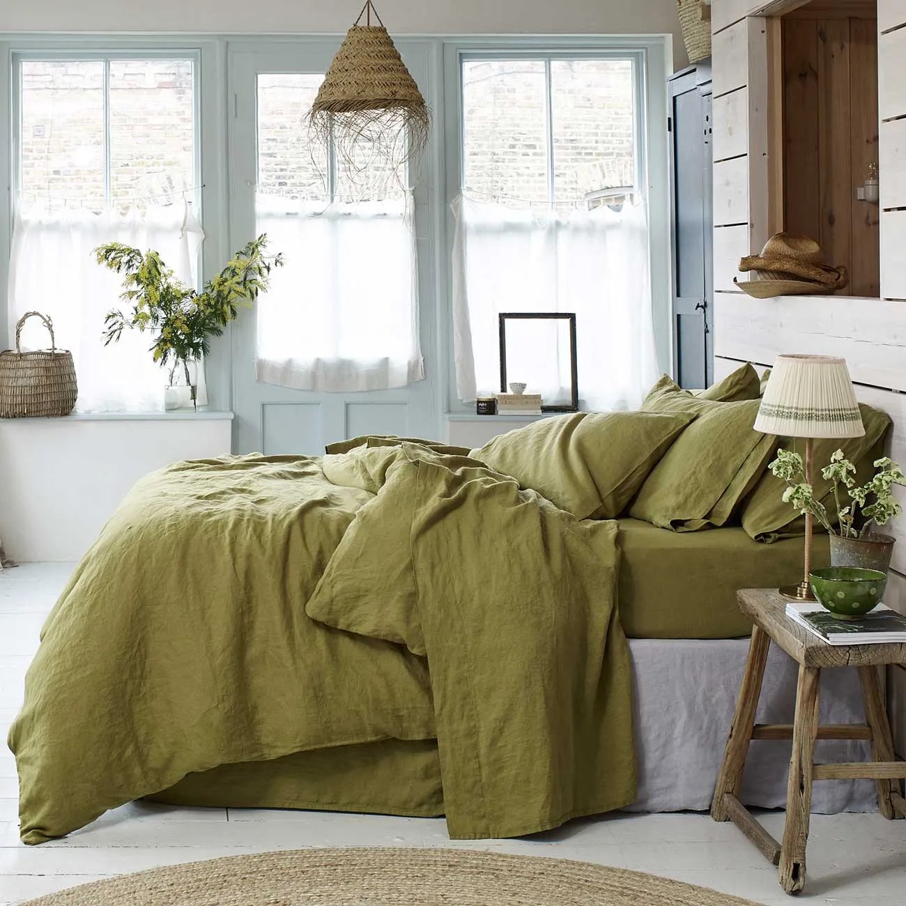 Botanical Green 100% Linen Duvet Cover