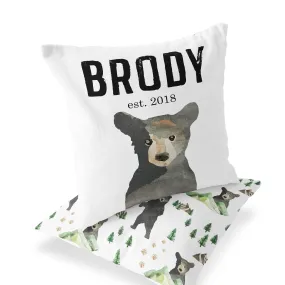 Brody's Bear & Mountain Adventure Personalized Name Accent Pillow