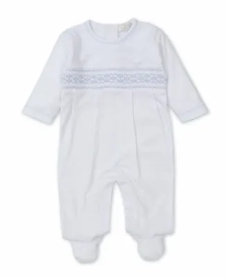 CLB Summer 24’ Blanket w/ Hand Smocked, White/Lt Blue