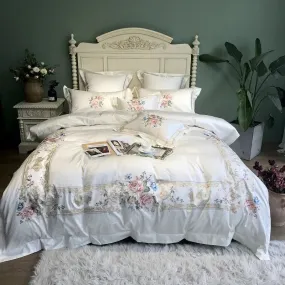 Cotton Luxury Embroidery White Bedding Set Queen King size Super King Duvet Cover Bed sheet set parure de lit