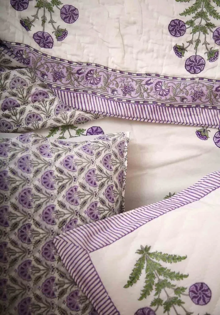 Diana Bud Hand Block Print Bedsheet   Cushion Cover   Comforter