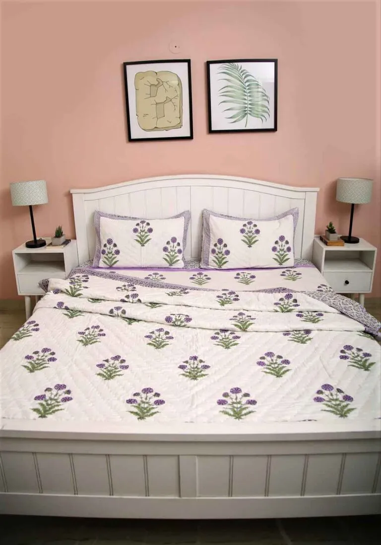 Diana Bud Hand Block Print Bedsheet   Cushion Cover   Comforter