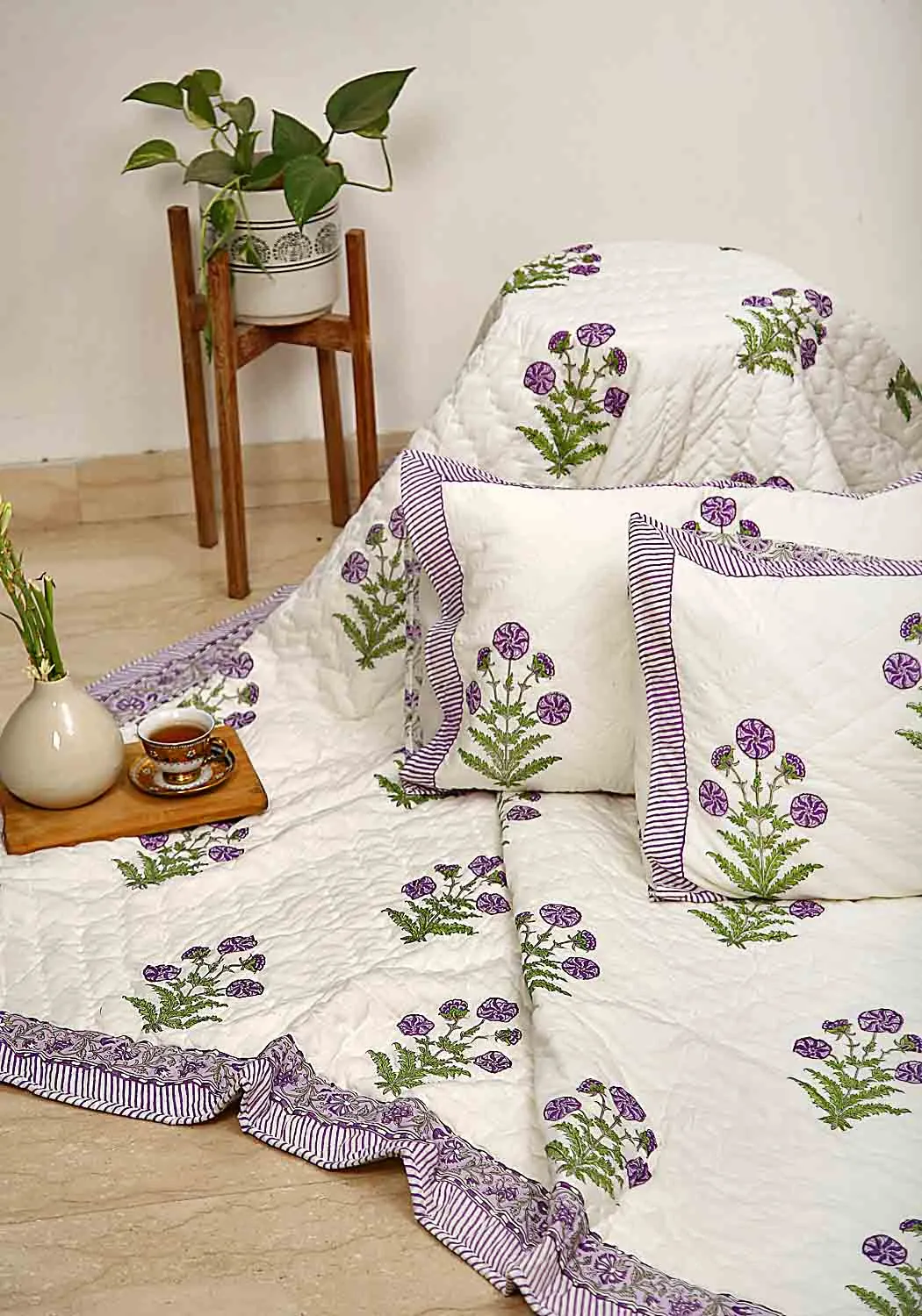 Diana Bud Hand Block Print Bedsheet   Cushion Cover   Comforter