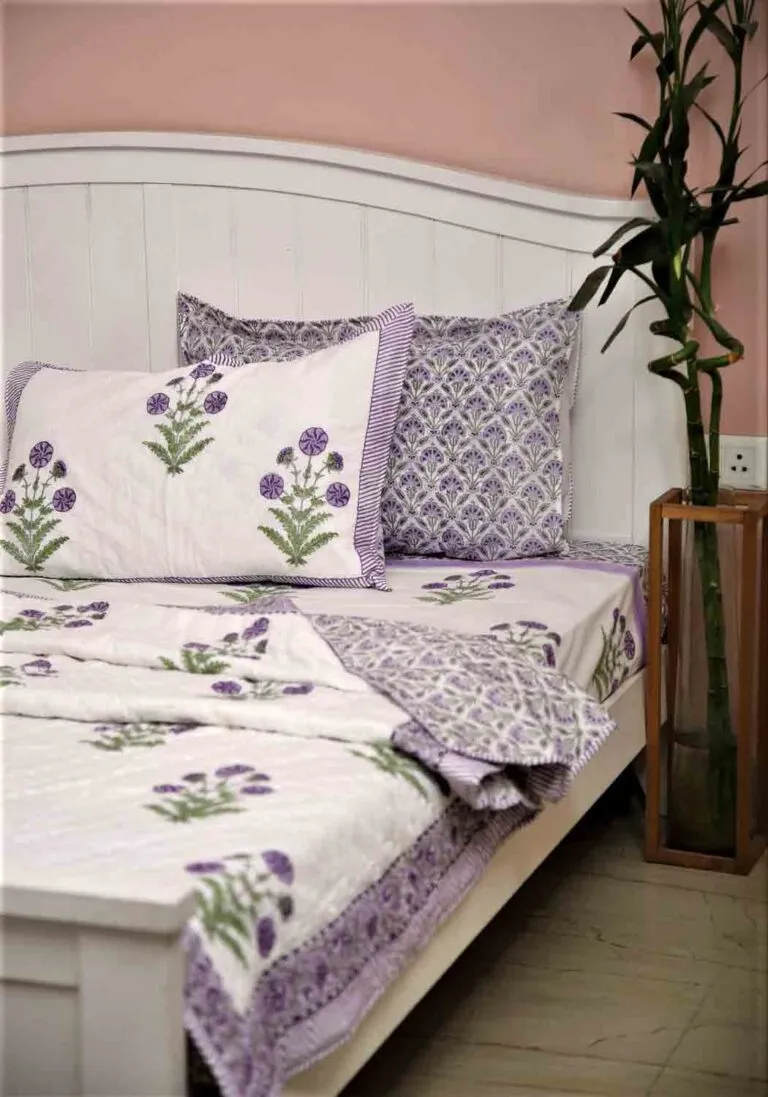 Diana Bud Hand Block Print Bedsheet   Cushion Cover   Comforter