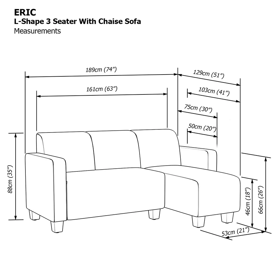 Eric L-shape 3 Seat with Chaise (Right Facing) Sofa