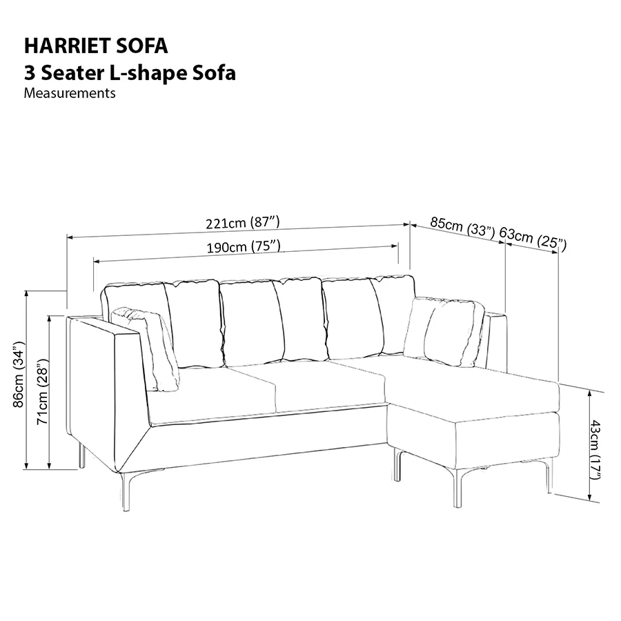 Harriet L-shape 3 Seat Sofa