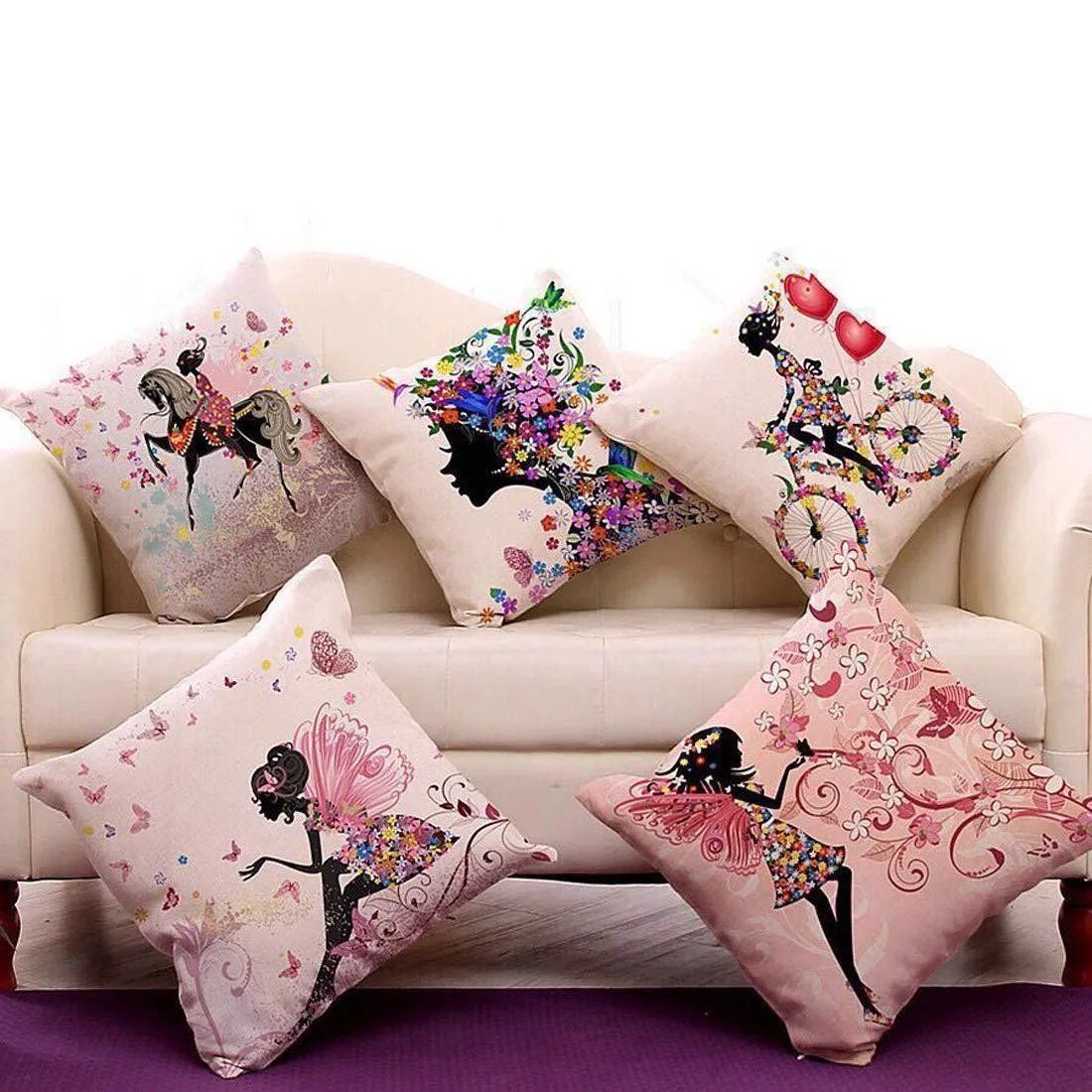 Jute Printed Digital Decorative Sofa Cushion Cover Pack of 5 (16 x 16 Inch)