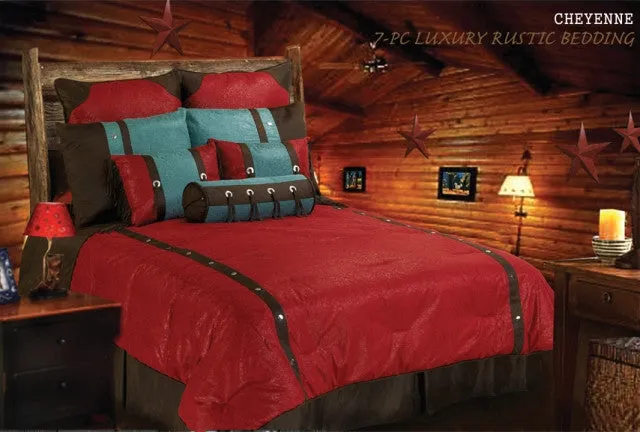 "Cheyenne Red" Tooled Faux Leather 7-Pc. Comforter Set Super King