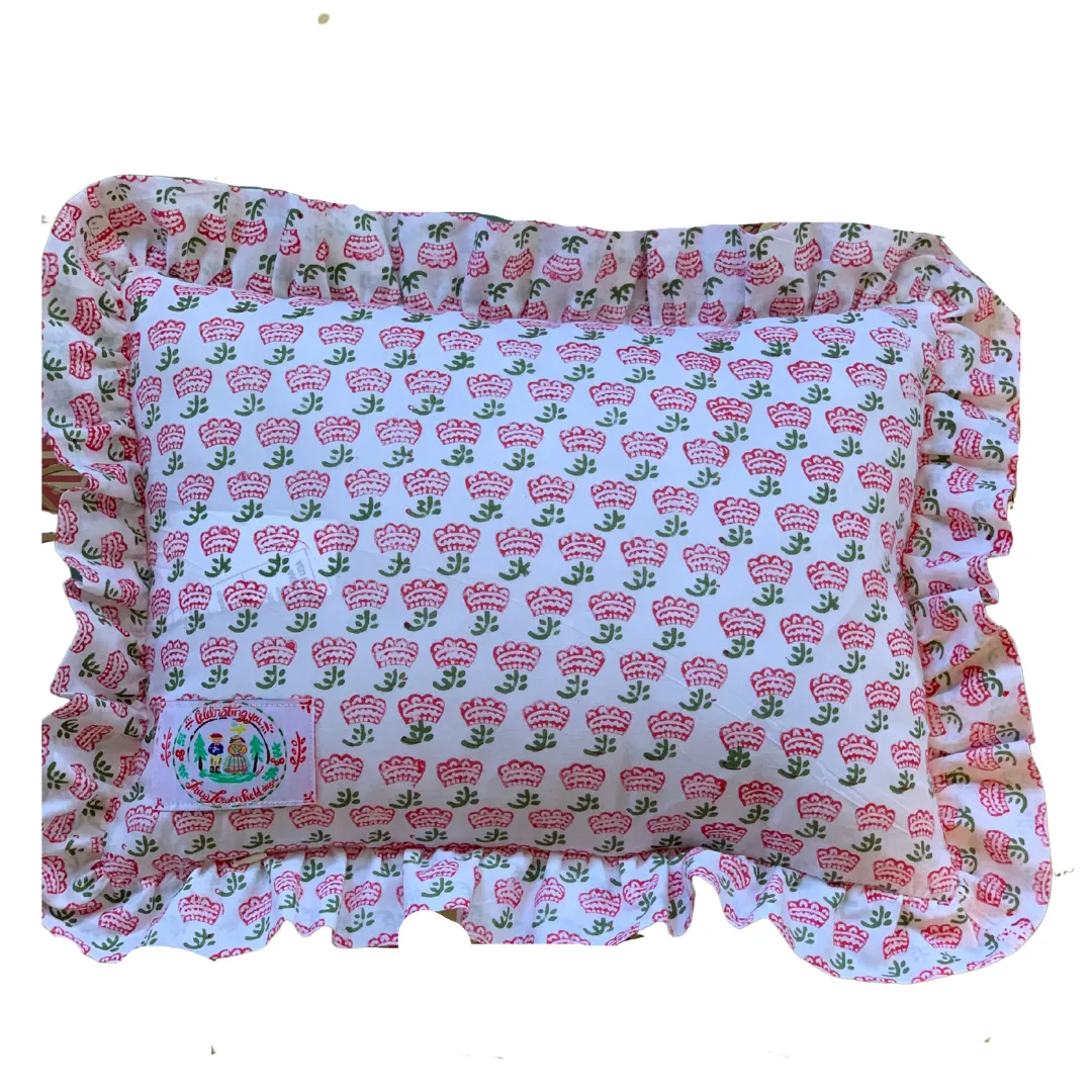 Rectangle Ruffle Pillow - Love You So - pink gingham