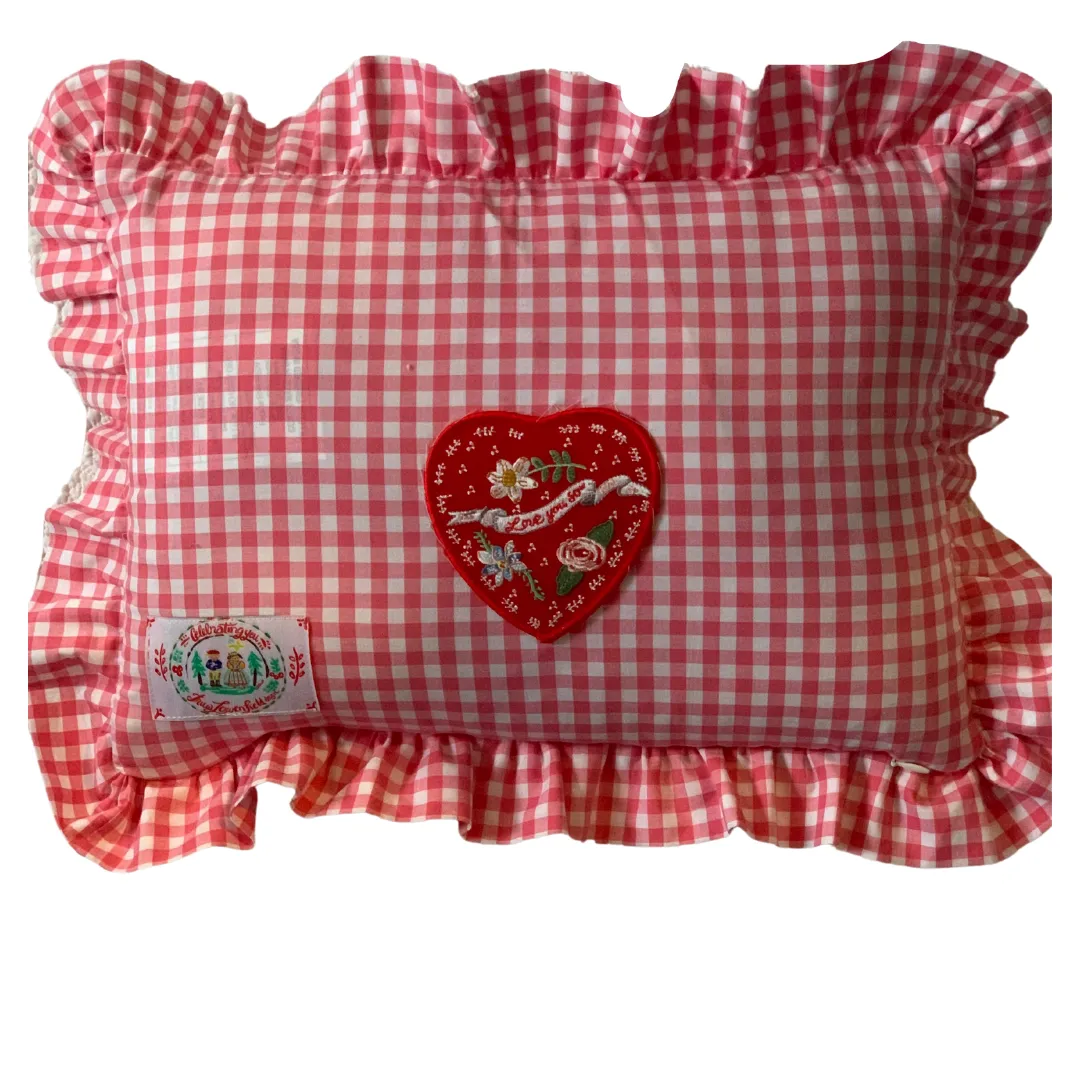 Rectangle Ruffle Pillow - Love You So - pink gingham