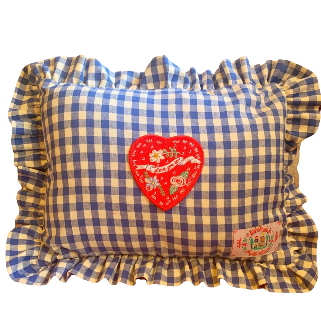 Rectangle Ruffle Pillow - Love You So - pink gingham