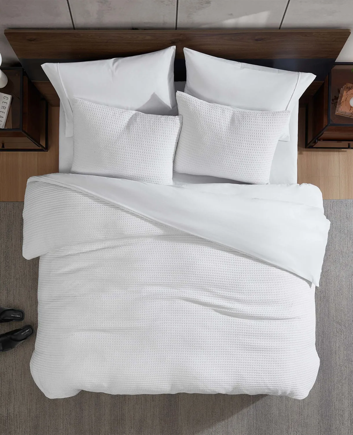 Reversible Solid White Waffle Duvet Cover Set