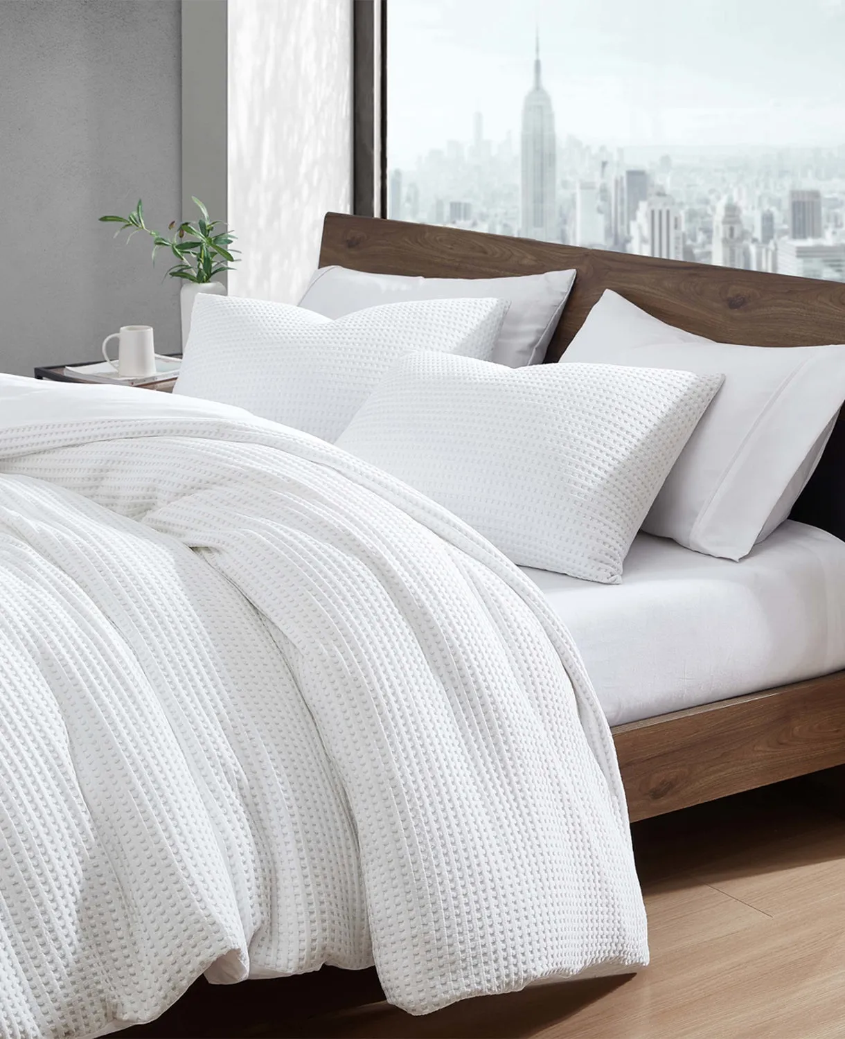 Reversible Solid White Waffle Duvet Cover Set