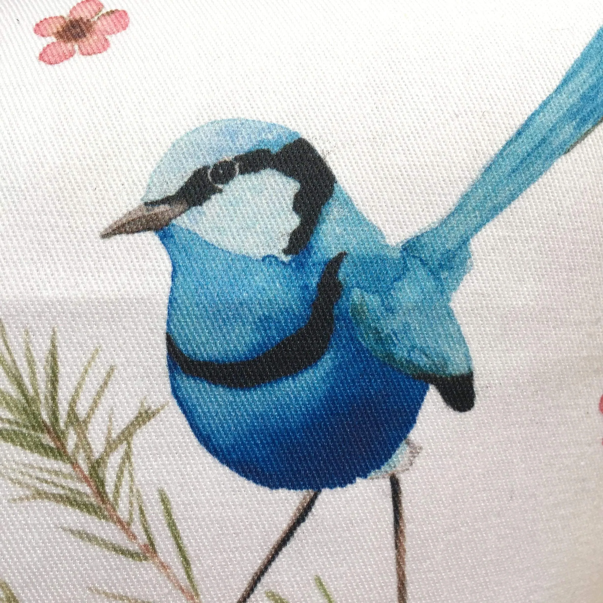 Splendid Blue Wren Cushion Cover 5 birds Cotton Drill