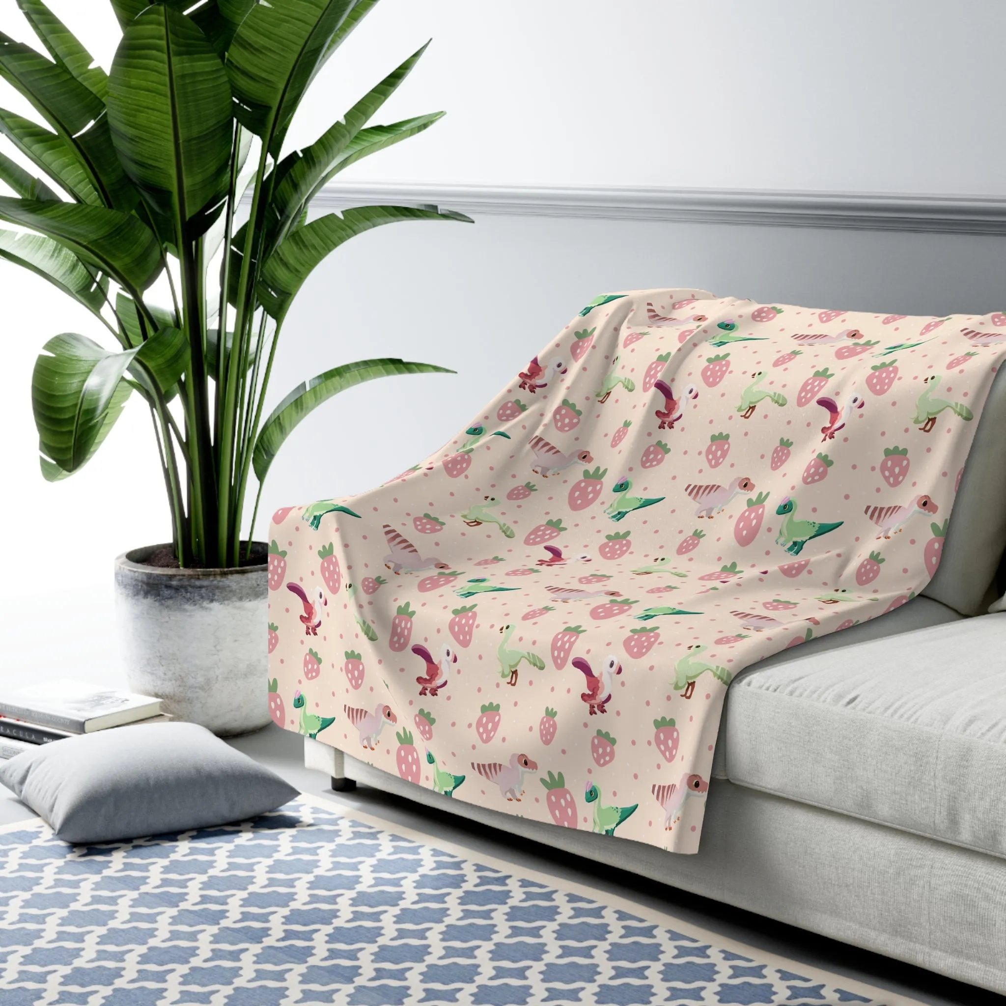 Strawberry Dinos - Sherpa Fleece Blanket