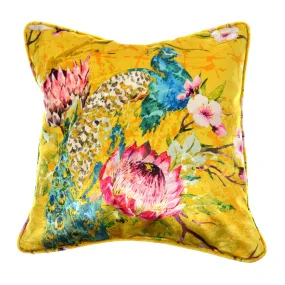 Walter Knabe Pillow 20" Velvet Elegant Peacock Yellow